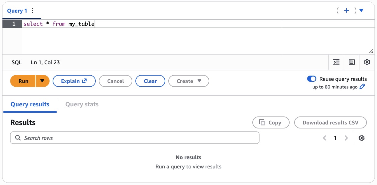 Enable Reuse query results in the Athena query editor.