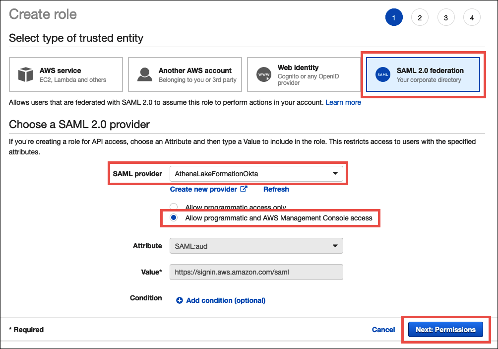 Configuring an IAM role to use SAML 2.0.