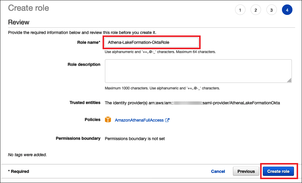 Enter a name for the IAM role.