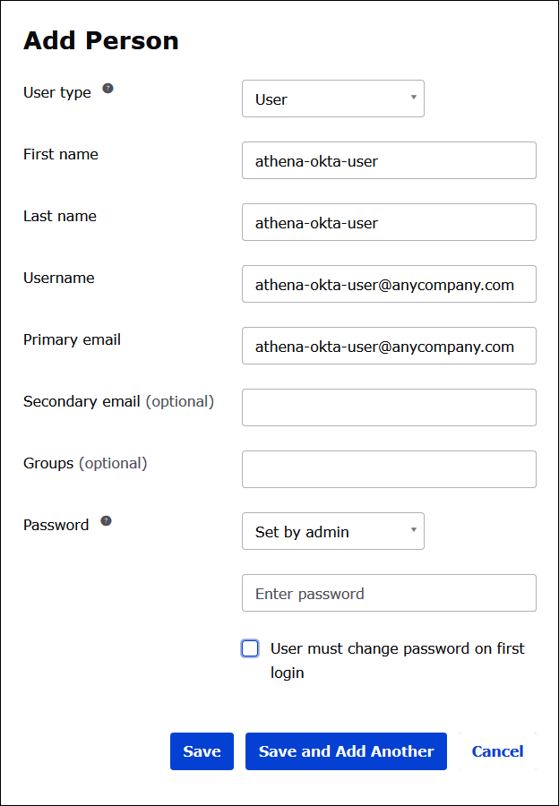 Adding a user to the Okta application.