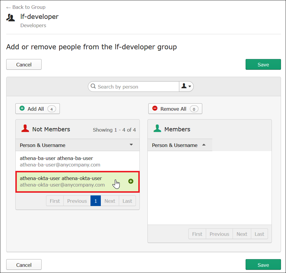Choose a user to add to the members list.