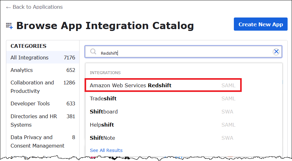Choose Amazon Web Services Redshift.