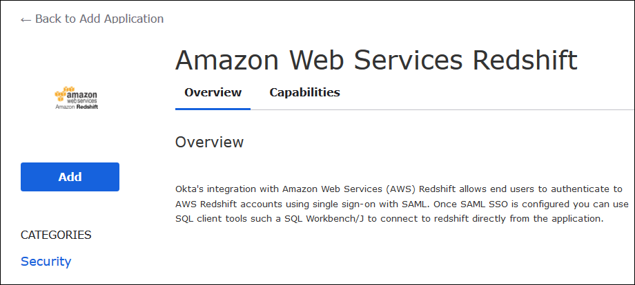Choose Add to create a SAML-based application.