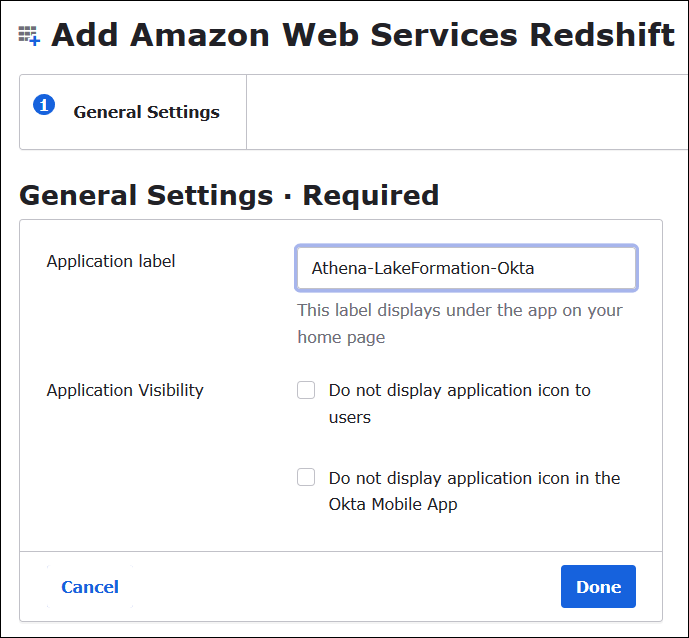 Enter a name for the Okta application.