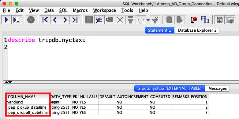 Only the first three columns are returned.