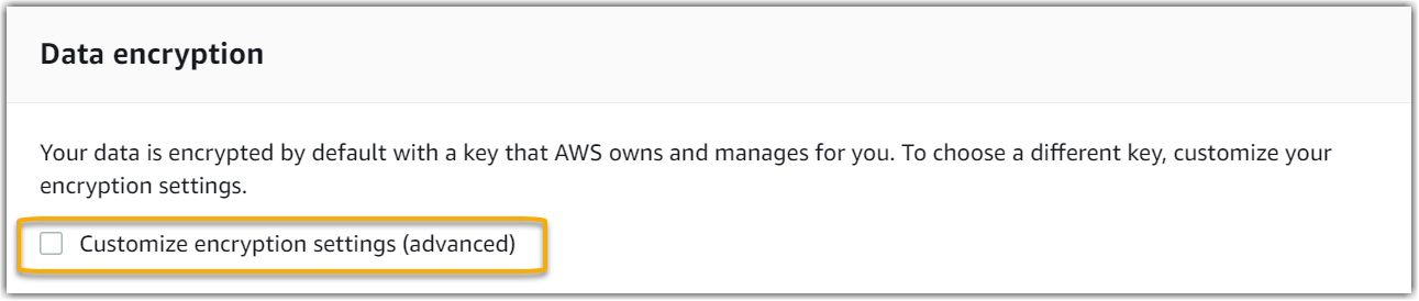 Screenshot of the default encryptions setting for Audit Manager setup.