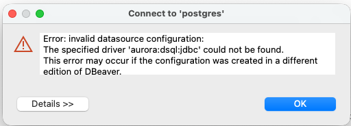 Error dialog when driver is missing
