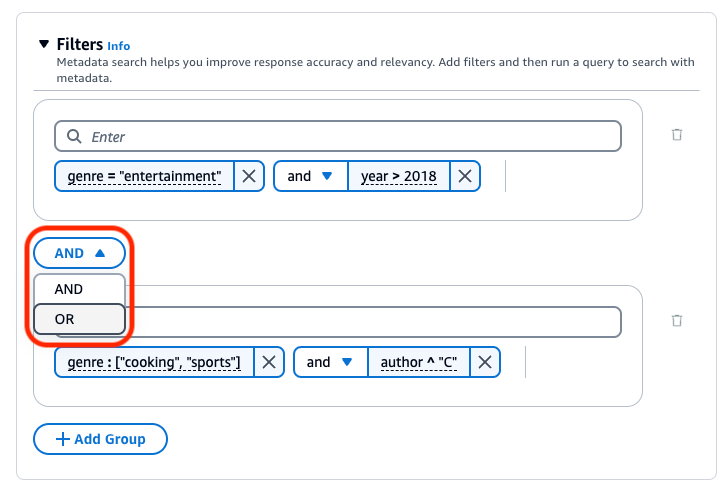 Change the logical operation between filter groups.