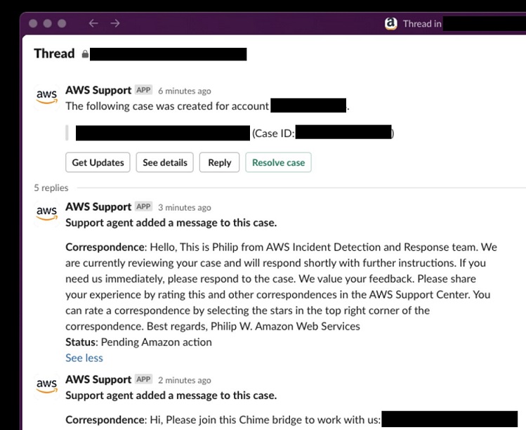 Korrespondenz von Incident Detection and Response in Slack.