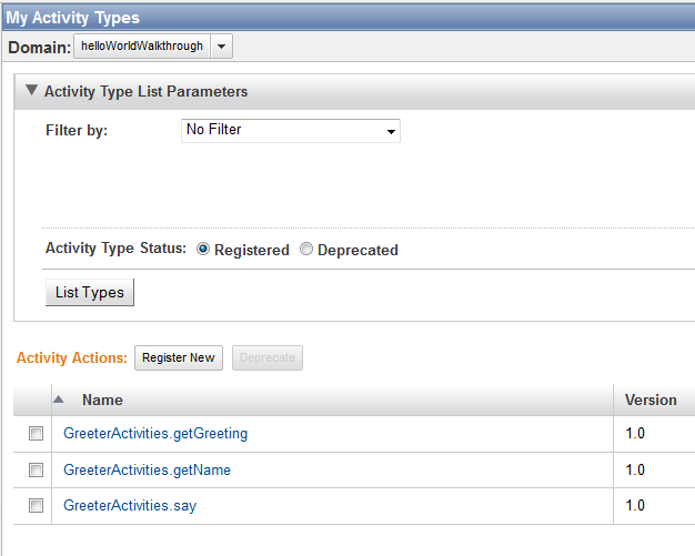 HelloWorldWorkflow Arten von Aktivitäten