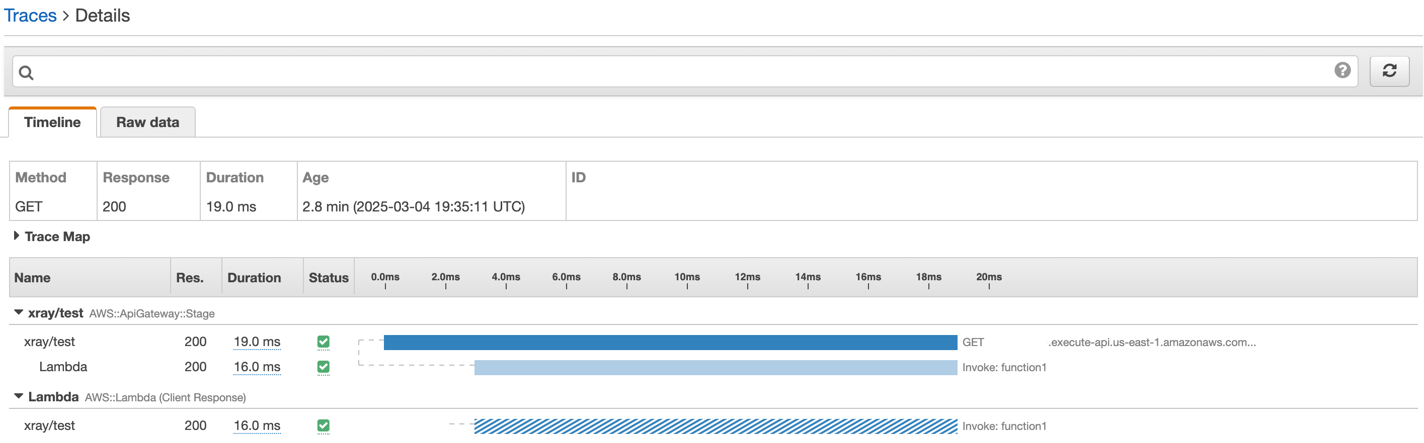 API Gateway mit aktivierter Ablaufverfolgung