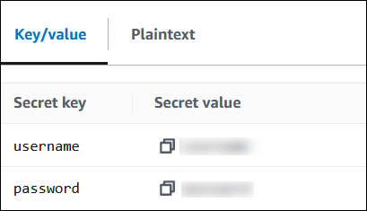 Geheimnisse anzeigen in AWS Secrets Manager.