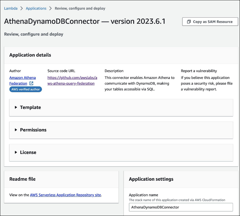 Connector-Seite in der Konsole. AWS Lambda