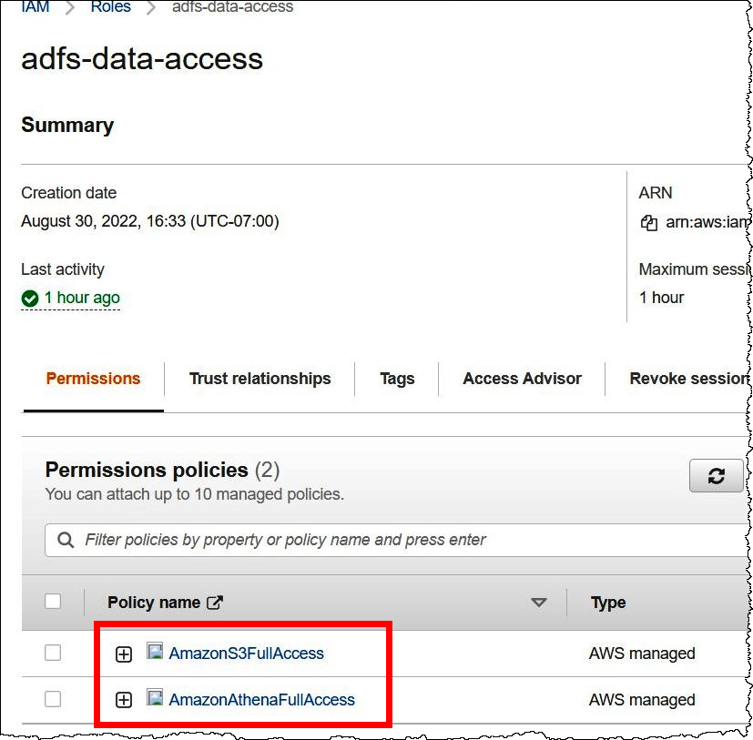Übersichtsseite für die Rolle.