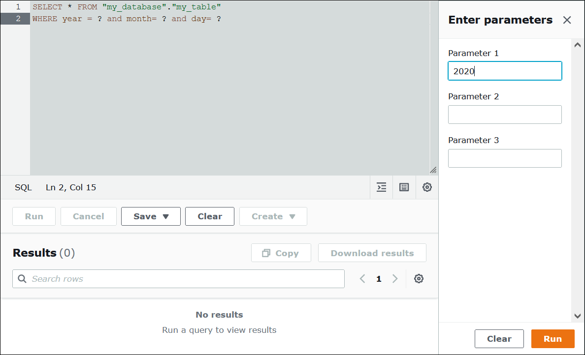 Geben Sie nacheinander Werte für die Abfrageparameter ein