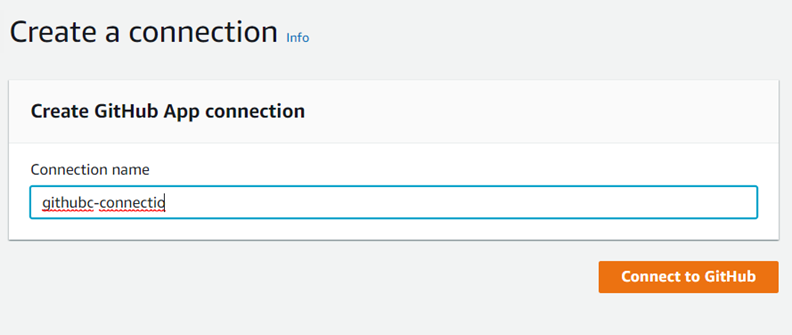 Console screenshot showing the initial GitHub connection page.