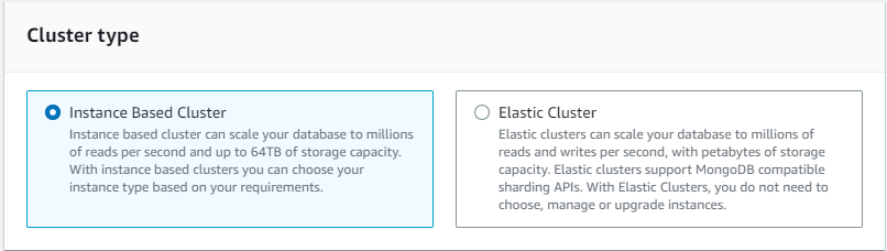 Image: A console screen capture of the cluster type options.