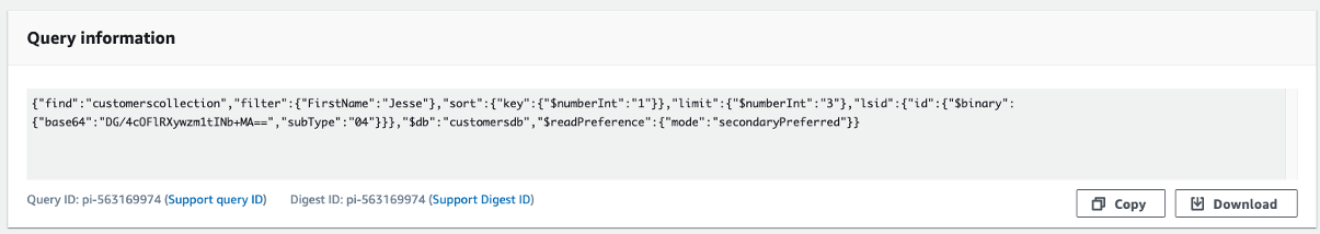 The Query information section showing the full text of the selected query.