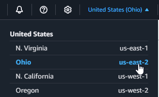Abbildung des Drop-down-Regionsmenü in der S3-Konsole