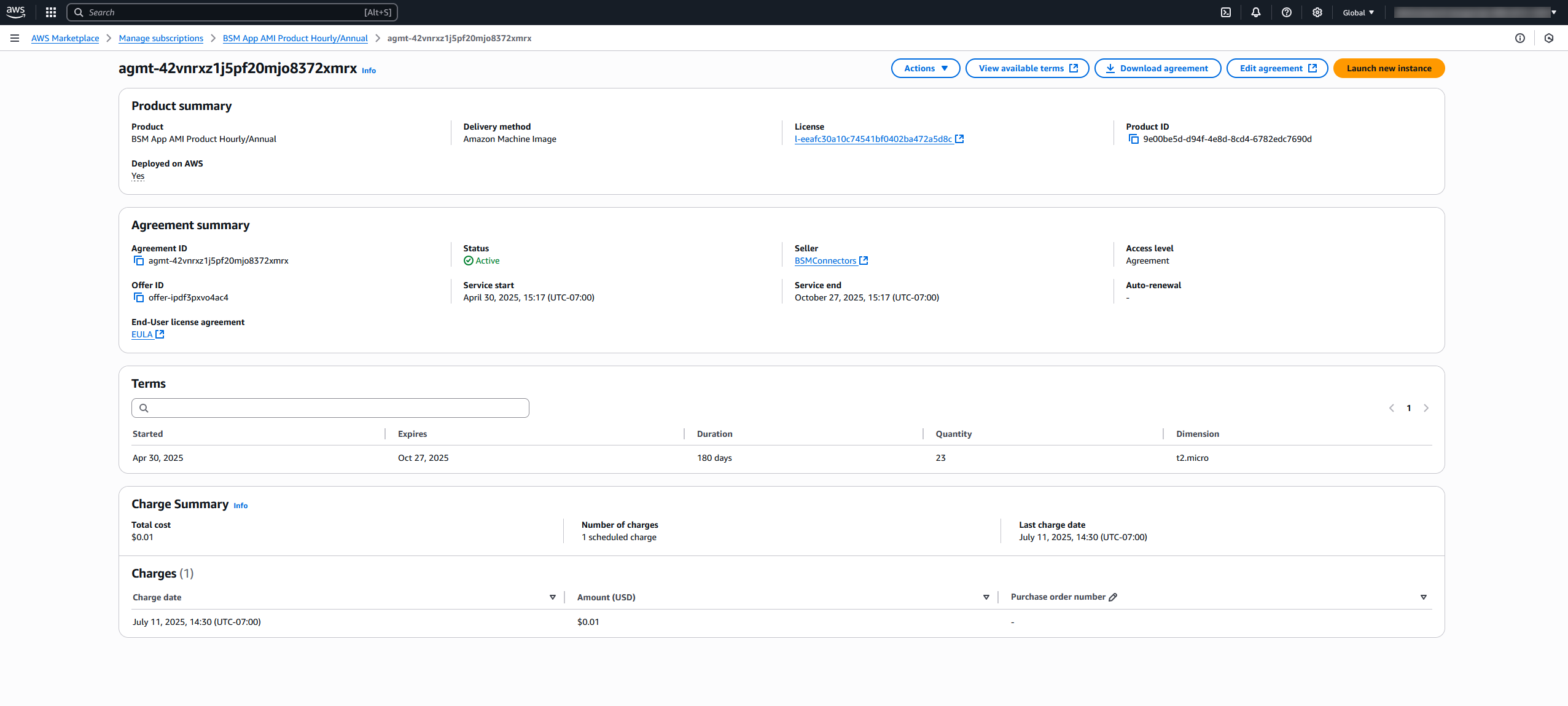 Die Seite mit den Vertragsdetails enthält umfassende Informationen zu einer bestimmten Vereinbarung