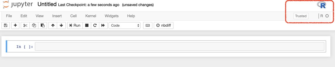 Position des R-Logos und des R-Kernels der Notebook-Umgebung.