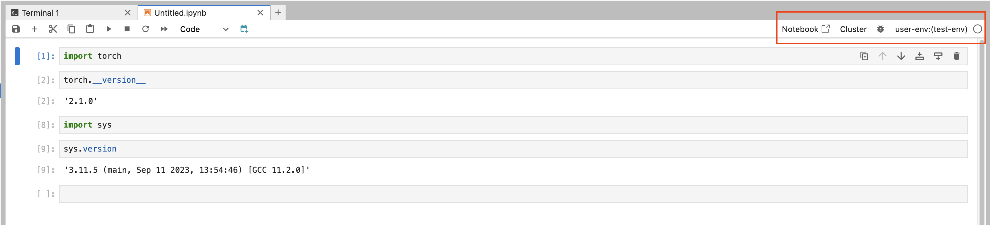 Die test-env-Umgebung wird in der oberen rechten Ecke des Bildschirms angezeigt.