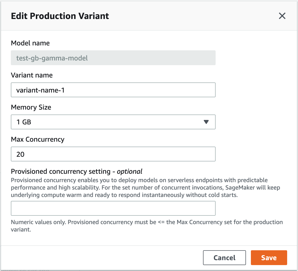 Screenshot der Option „Speichergröße“ in der Konsole.