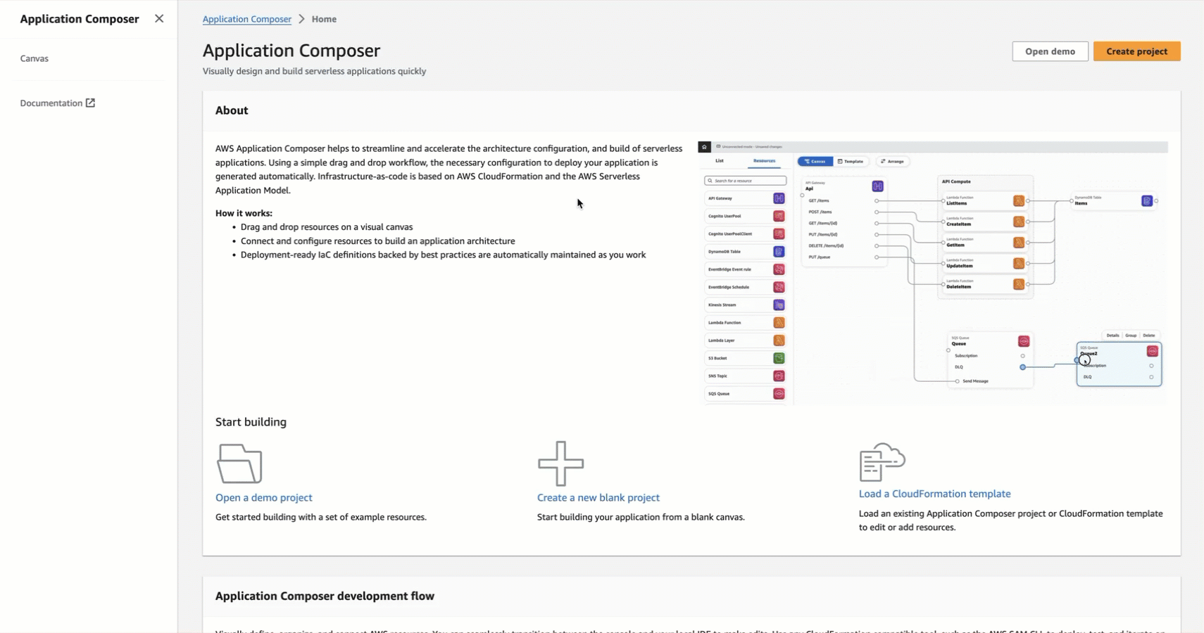 Eine Animation, die veranschaulicht, wie Sie Workflow Studio in verwenden könnenInfrastructure Composer.