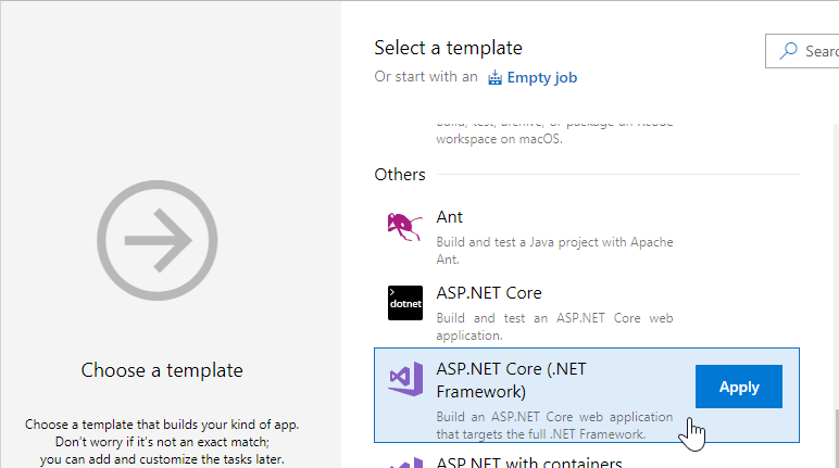 New build pipeline based on ASP.NET Core (.NET Framework) template