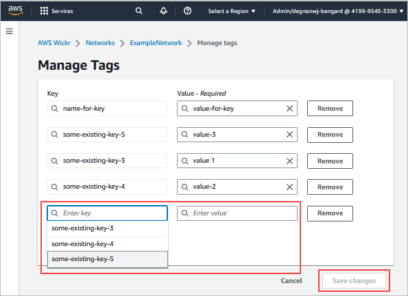 The Manage tags page.