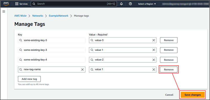 The Manage tags page.