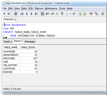 Table statistics tab