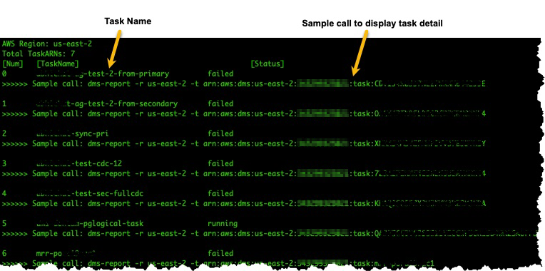 Diagnostic tool showing task list.