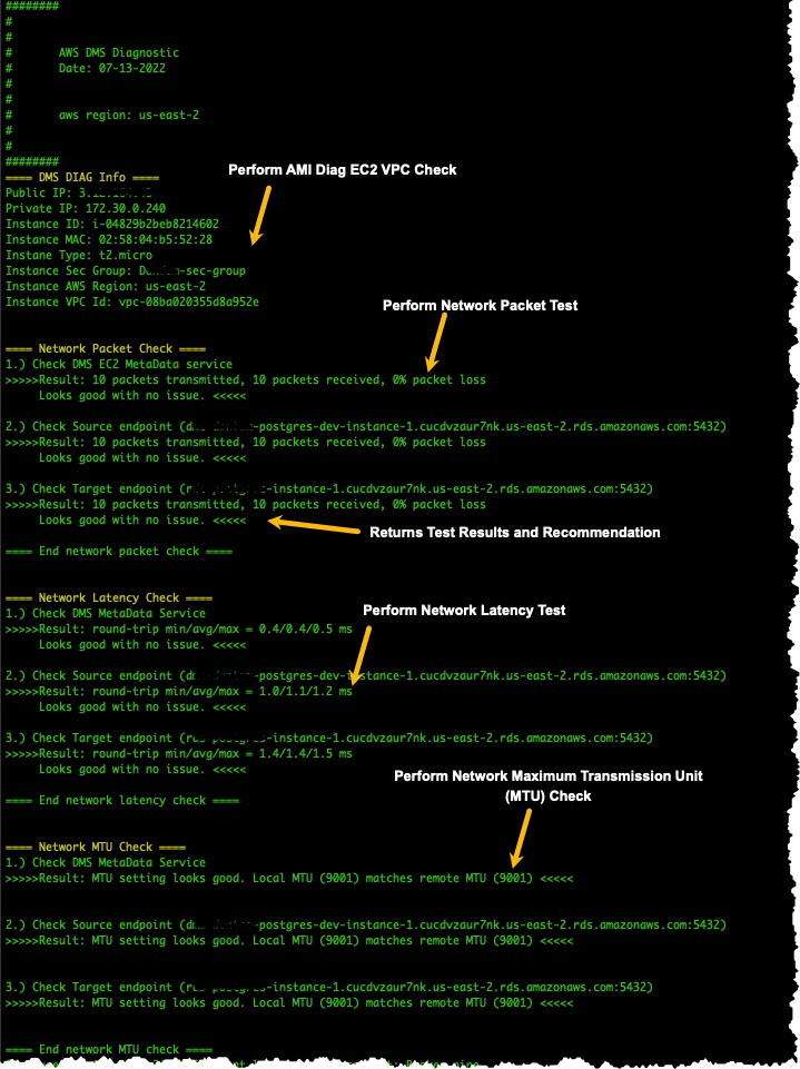 Diagnostic tool showing network data.
