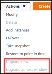 Image: Amazon DocumentDB Upgrade actions