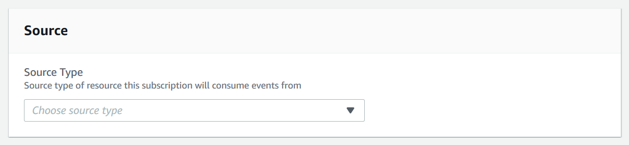 The Source section to select a source type to receive event notifications from.