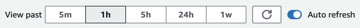 The auto refresh button enabled, appearing next to the time interval buttons.