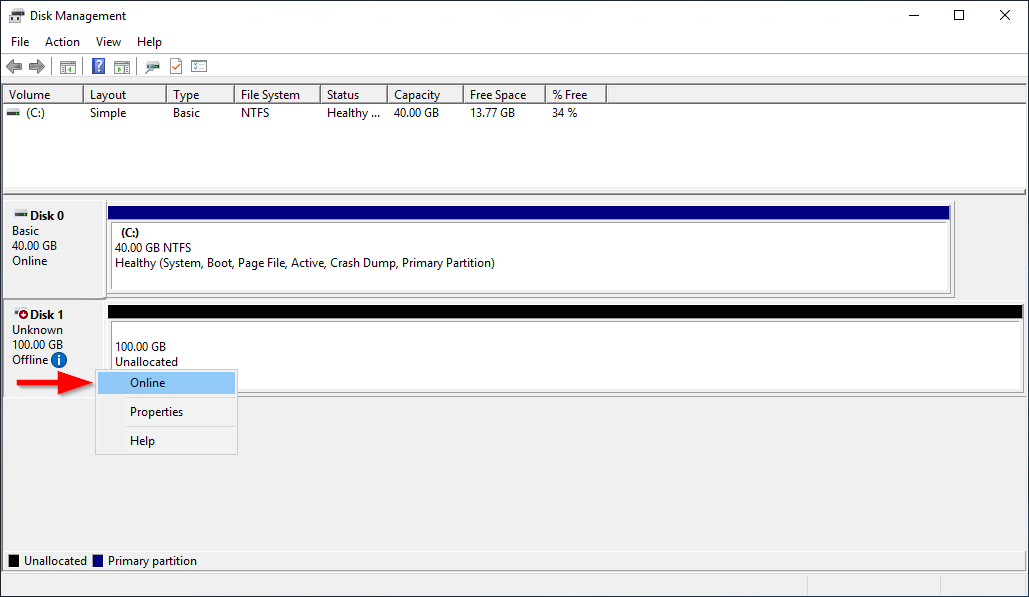 Bring the volume online.