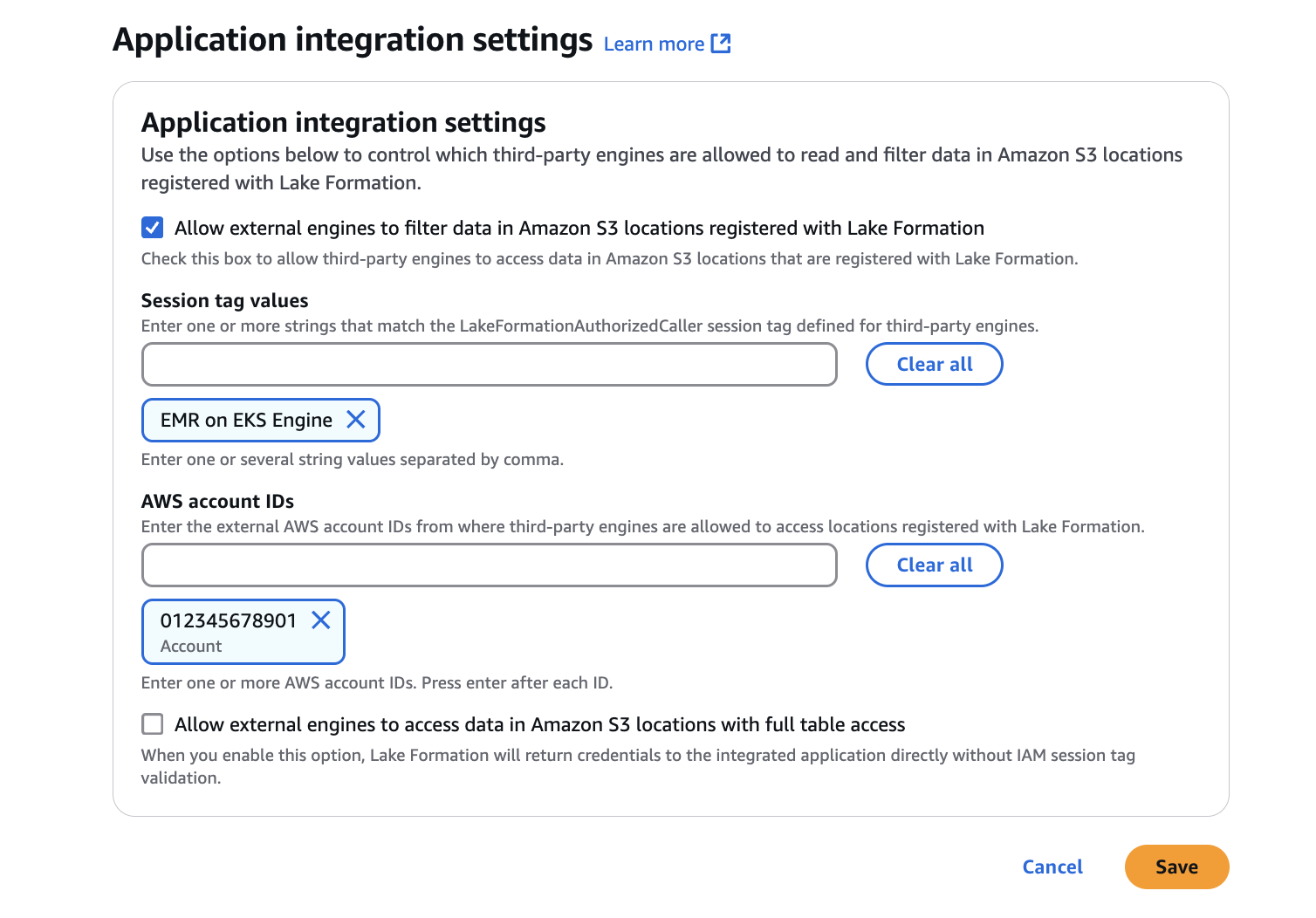 Application integration settings
