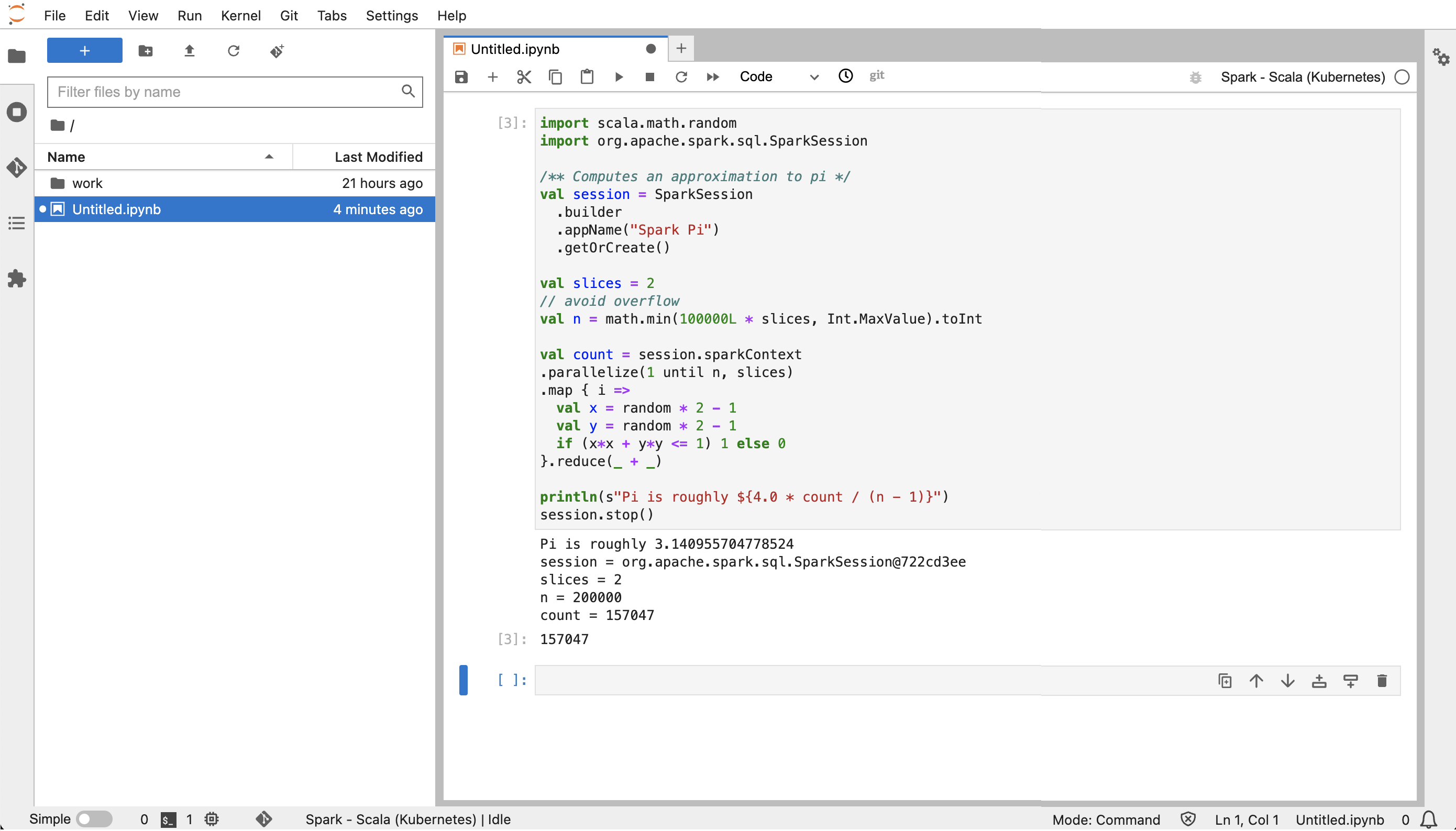 Screenshot of example Scala notebook code in JupyterLab.