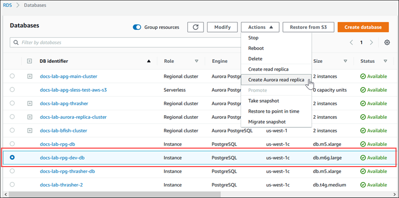 Create Aurora read replica