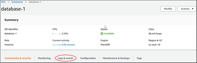 Choose the Logs & events tab