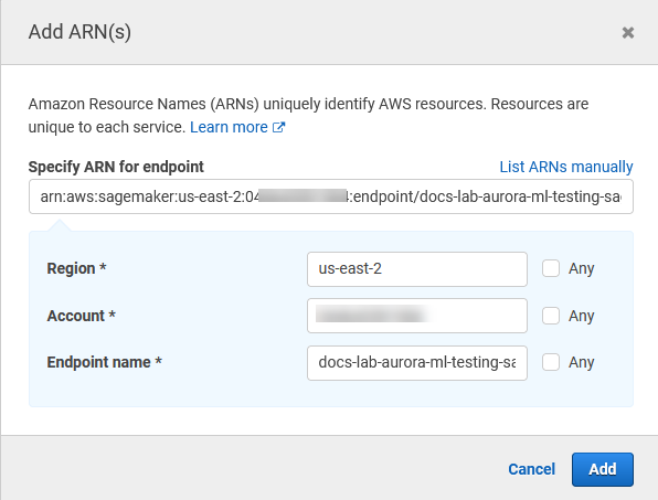 Specifying the ARN for the endpoint for the IAM Policy.