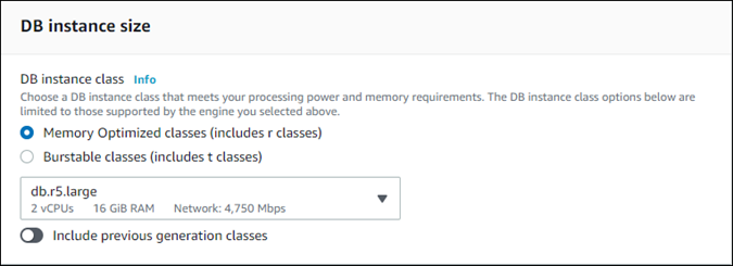 To create a provisioned clone, specify the DB instance size.