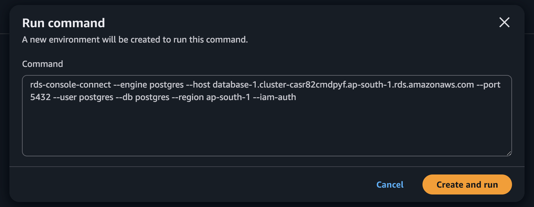 The CloudShell prompt window with pre-populated connection command.