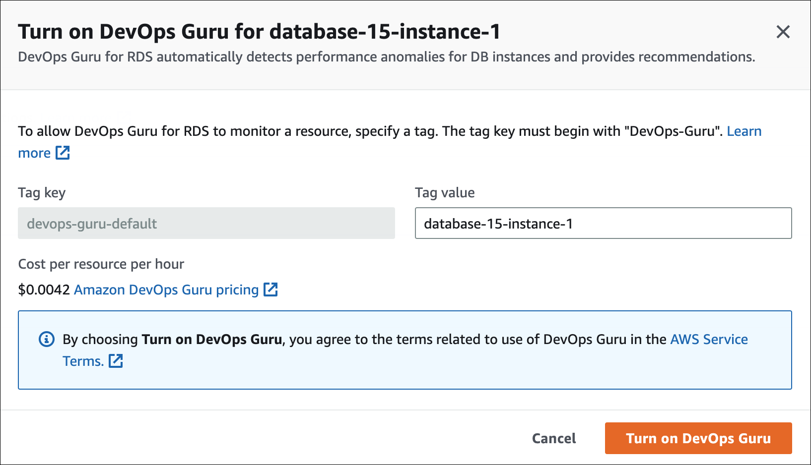 Turn on DevOps Guru in the RDS console