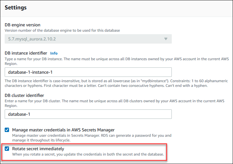 Rotate a master user password secret immediately