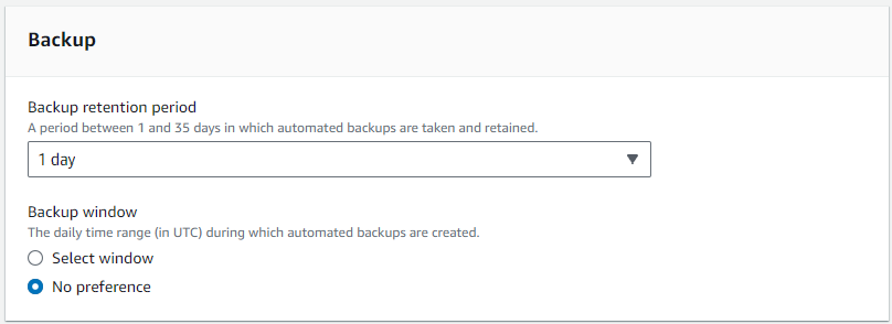 Screenshot of the Backup pane showing the steps to configure the cluster backup window.
