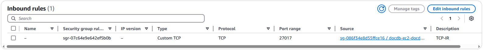 Inbound rules tab showing rule with security group as the source