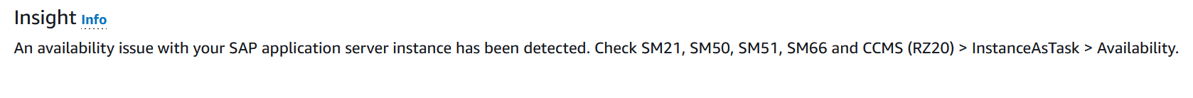 Información sobre el problema para Información de aplicaciones de CloudWatch con información adicional sobre la causa del error.